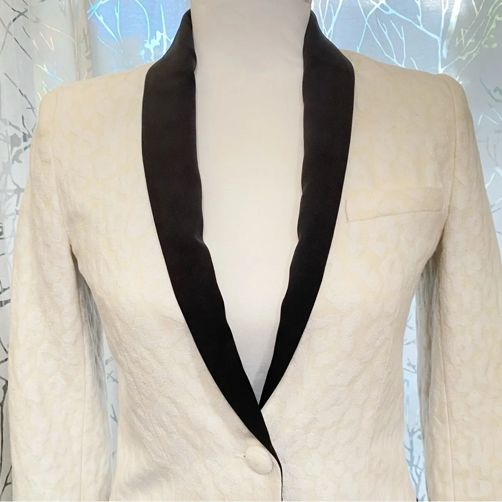 A.L.C ALC cream white black leopard print collar  v-neck button up blazer jacket - Picture 3 of 10